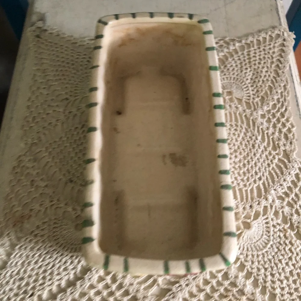Vintage Ceramic Planter w Ivy & Stone Wall Motif